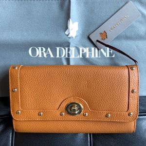 Ora Delphine Brown Leather Wallet w/ Studs NWT